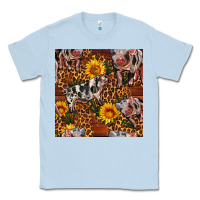 Dusty Blue Western Spotted Pig With Sunflowers Seamless Classic Tee - FaDigitalArtStudio