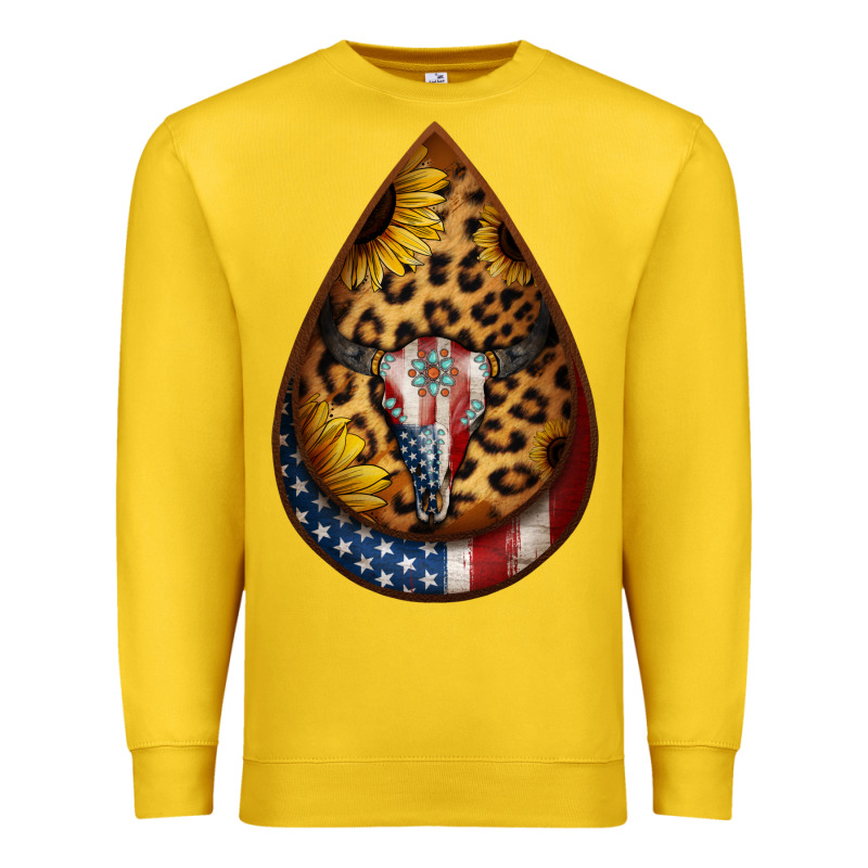 American Sunflower Bullskull Teardrop Earrings Premium Sweatshirt by Jasminsmagicworld | Teevron