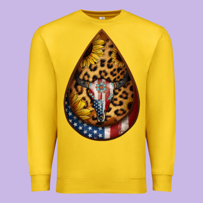 American Sunflower Bullskull Teardrop Earrings Premium Sweatshirt Designed By Jasminsmagicworld