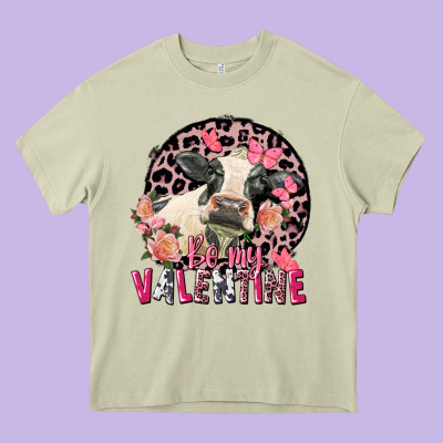 Be My Valentine Holstein Cow Valentine's Day Heavy Core Tee Designed By Fadigitalartstudio
