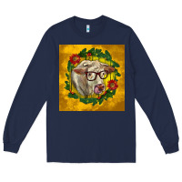 Navy christmas charolais cow face Long Sleeve Tee - LillyAllenDesigns