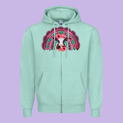 Valentines Day Pink Gemstones Baby Calf Rainbow Zipper Hoodie Designed By Jasminsmagicworld