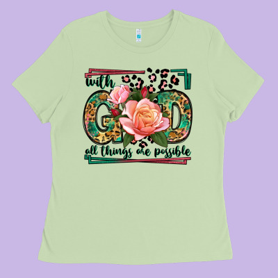 With God All Things Are Possible Leopard Frame Ladies Tee Designed By Lillyallendesigns