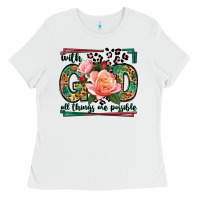 White With god all things are possible leopard frame Ladies Tee - LillyAllenDesigns