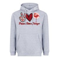 Heather Grey Peace Love Flamingo Heavyweight Hoodie - Jasminsmagicworld