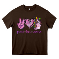 Chocolate Brown Peace Love Unicorn Heavy Core Tee - Jasminsmagicworld