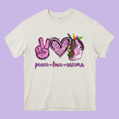 Peace Love Unicorn Heavy Core Tee Designed By Jasminsmagicworld