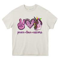 Cream Peace Love Unicorn Heavy Core Tee - Jasminsmagicworld