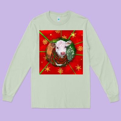 Christmas Hereford Calf Long Sleeve Tee Designed By Lillyallendesigns
