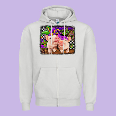 Mardi Gras Western Leopard Pigs Zipper Hoodie Designed By Jasminsmagicworld