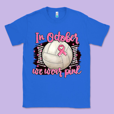 In October We Wear Pink Volleyball Classic Tee Designed By Barkaloodesign