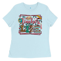 Baby Blue Teacher life leopard frame Ladies Tee - LillyAllenDesigns