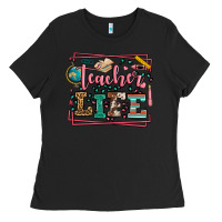Black Teacher life leopard frame Ladies Tee - LillyAllenDesigns