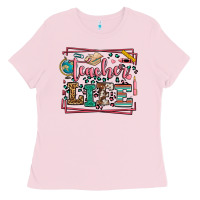 Bubblegum Pink Teacher life leopard frame Ladies Tee - LillyAllenDesigns