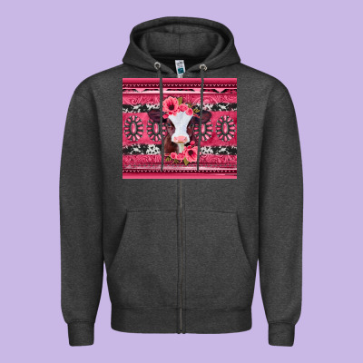 Pink Gemstone Baby Calf Western Valentines Day Zipper Hoodie Designed By Jasminsmagicworld