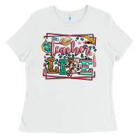 White Teacher life leopard frame Ladies Tee - LillyAllenDesigns