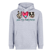 Heather Grey Peace Love Boston Terrier Heavyweight Hoodie - Jasminsmagicworld