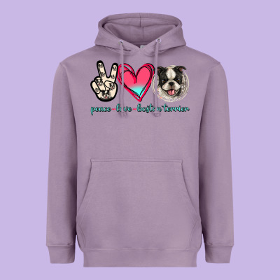 Peace Love Boston Terrier Heavyweight Hoodie Designed By Jasminsmagicworld