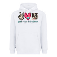 White Peace Love Boston Terrier Heavyweight Hoodie - Jasminsmagicworld