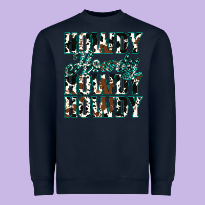 Howdy Cowhide Turquoise Heavyweight Sweatshirt Designed By Jasminsmagicworld