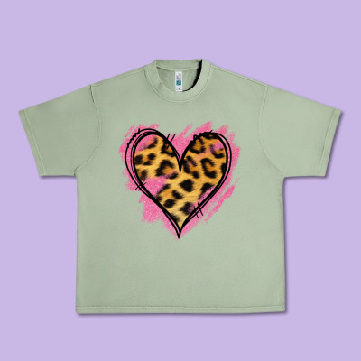 Leopard Pink Glitter Heart Urban Heavy Tee Designed By Jasminsmagicworld