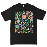 Black cute birds t  shirt birds and blooms   cute floral pattern by cecca de Premium Tee - DesignPulse