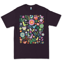 Plum cute birds t  shirt birds and blooms   cute floral pattern by cecca de Premium Tee - DesignPulse