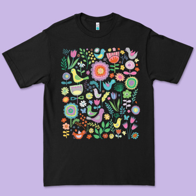 Cute Birds T  Shirt Birds And Blooms   Cute Floral Pattern By Cecca De Premium Tee Designed By Designpulse