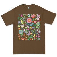 Cacao cute birds t  shirt birds and blooms   cute floral pattern by cecca de Premium Tee - DesignPulse