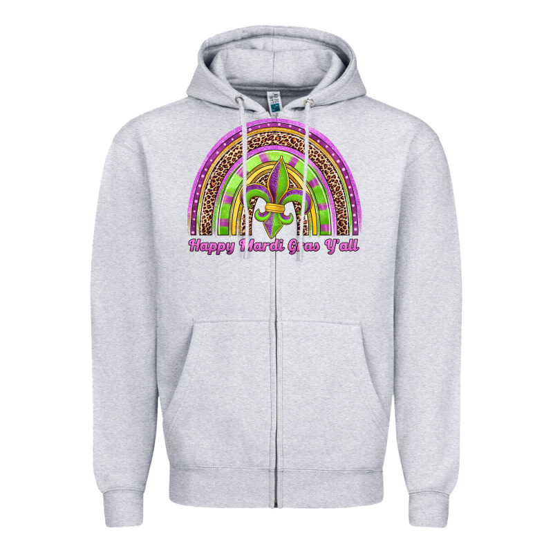 Happy Mardi Gras Y'all Rainbow Zipper Hoodie by Jasminsmagicworld | Teevron