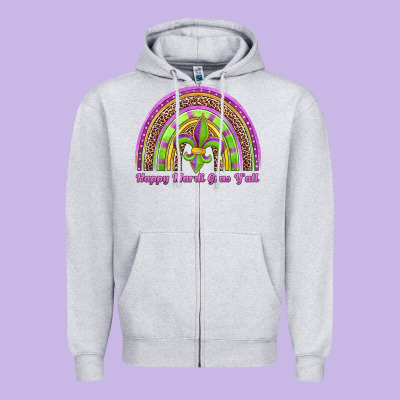 Happy Mardi Gras Y'all Rainbow Zipper Hoodie Designed By Jasminsmagicworld