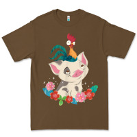 Cacao Moana HeiHei Rooster Pua Flowers Graphic Premium Tee - PixelWave