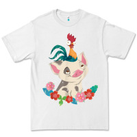 White Moana HeiHei Rooster Pua Flowers Graphic Premium Tee - PixelWave