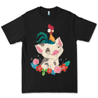Black Moana HeiHei Rooster Pua Flowers Graphic Premium Tee - PixelWave