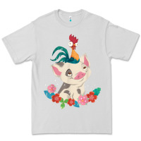 Dove Grey Moana HeiHei Rooster Pua Flowers Graphic Premium Tee - PixelWave