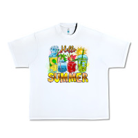 White Hello Summer Urban Heavy Tee - CowhideDigitalArt
