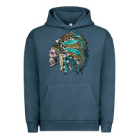 Pigment Midnight Navy western indian headdress with skull Urban Hoodie - RanaPortraitStore