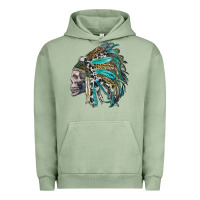 Pigment Oil Green western indian headdress with skull Urban Hoodie - RanaPortraitStore