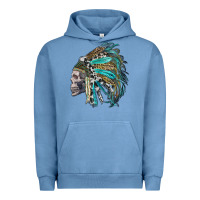 Pigment Pebble Blue western indian headdress with skull Urban Hoodie - RanaPortraitStore