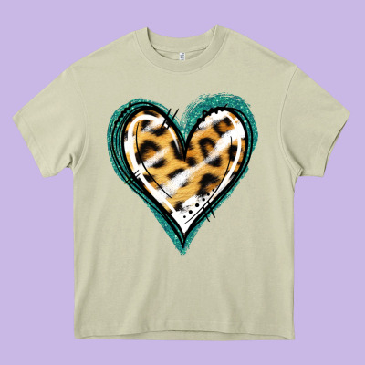 Glitter Leopard Heart Heavy Core Tee Designed By Jasminsmagicworld