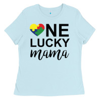 Baby Blue one lucky mama Ladies Tee - CowhideDigitalArt