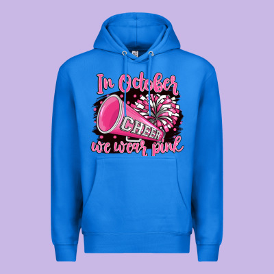 In October We Wear Pink Cheer Premium Hoodie Designed By Barkaloodesign