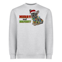 Heather Grey merry and bright french bulldog Heavyweight Sweatshirt - RanaPortraitStore