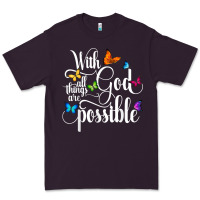 Plum With God All Things Are Possible  Religious Butterfly Art Premium Tee - InspiraDesign