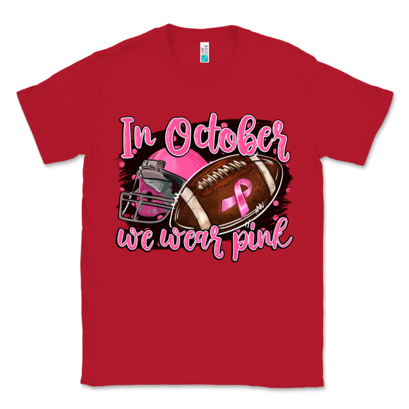 In October We Wear Pink With Football Classic Tee by BarkalooDesign | Teevron