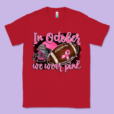 In October We Wear Pink With Football Classic Tee Designed By Barkaloodesign