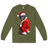 Army Green Chimpanzee With Santa Clothes Long Sleeve Tee - LillyAllenDesigns