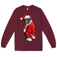 Burgundy Chimpanzee With Santa Clothes Long Sleeve Tee - LillyAllenDesigns