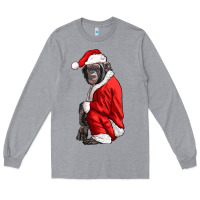 Heather Grey Chimpanzee With Santa Clothes Long Sleeve Tee - LillyAllenDesigns