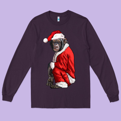 Chimpanzee With Santa Clothes Long Sleeve Tee Designed By Lillyallendesigns